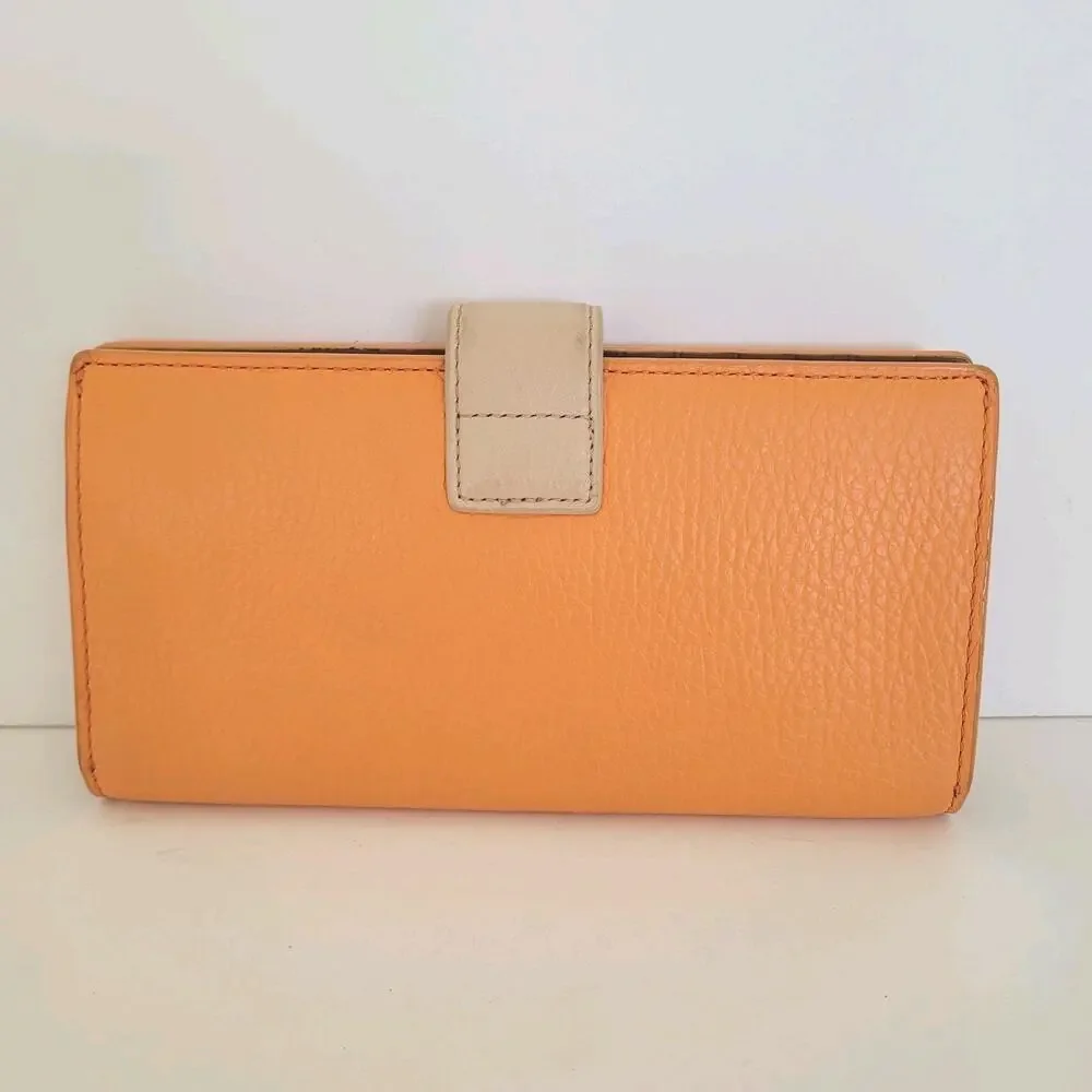 Furla Sofia Grainy Leather‎ Wallet Large Italian Bifold Large Orange Long Design
